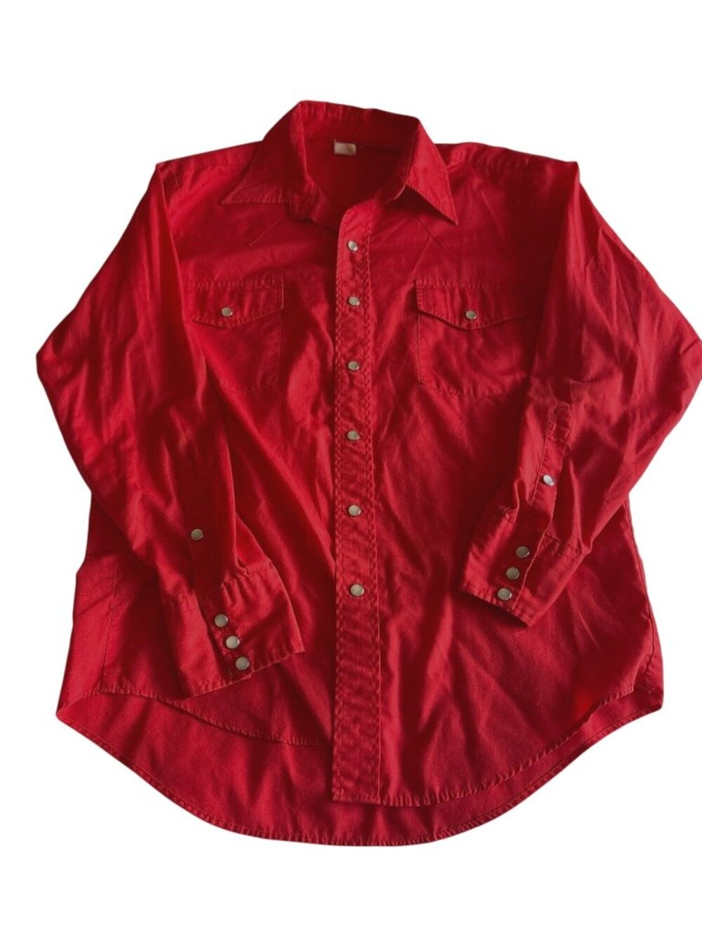 Red Western Snap Button Shirt Size 16 33 USA Made Long Sleeve Long Tail